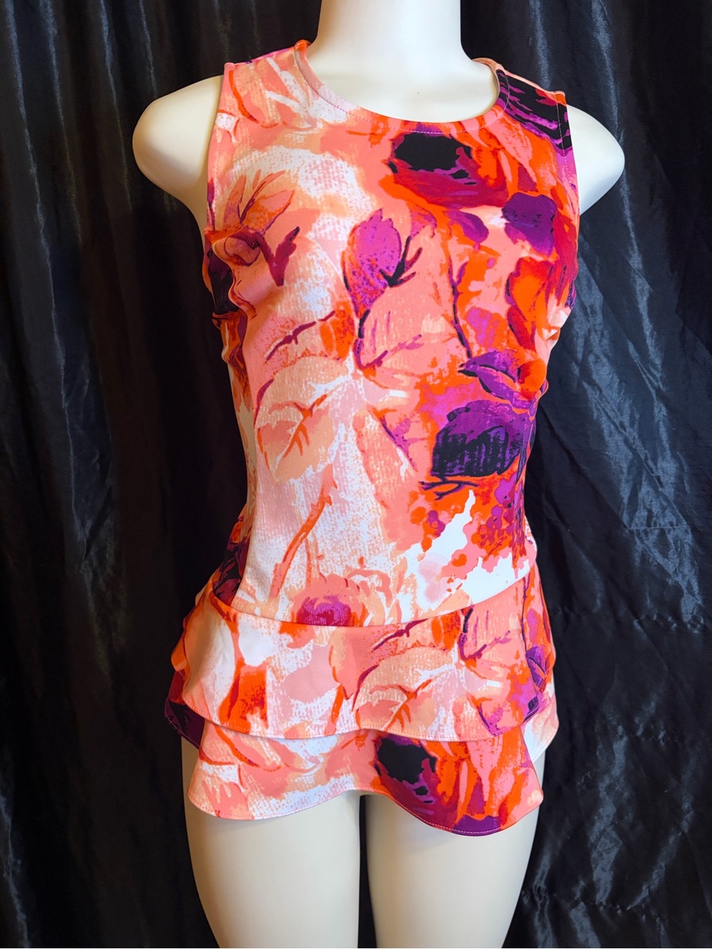 Worthington Coral Pink & Purple Floral Layered Tank